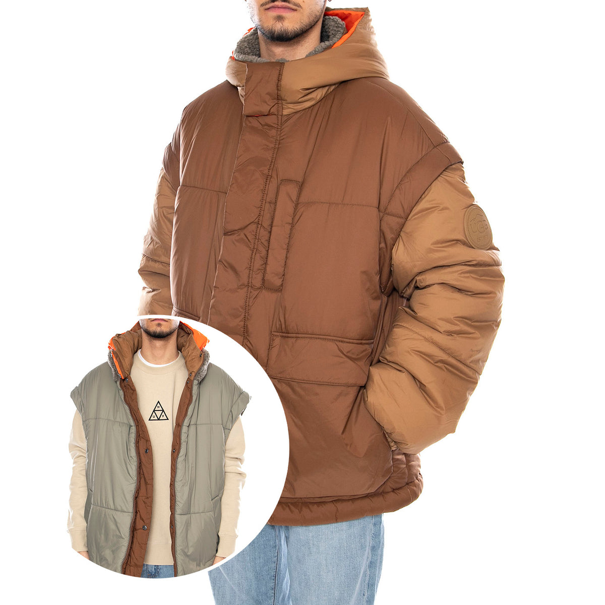 Kristian Conv Puffer Coat -- Giacca Uomo Pecan/Moss Green Reversibile con Cappuccio UGC1158696-PSG . UGG 