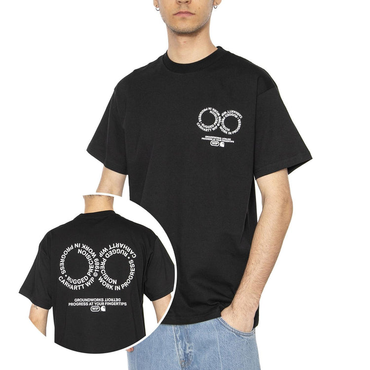 S/S Rotation T-Shirt Black / White - Maglietta Girocollo Uomo Nera I034772.0D2XX  CARHARTT WIP 