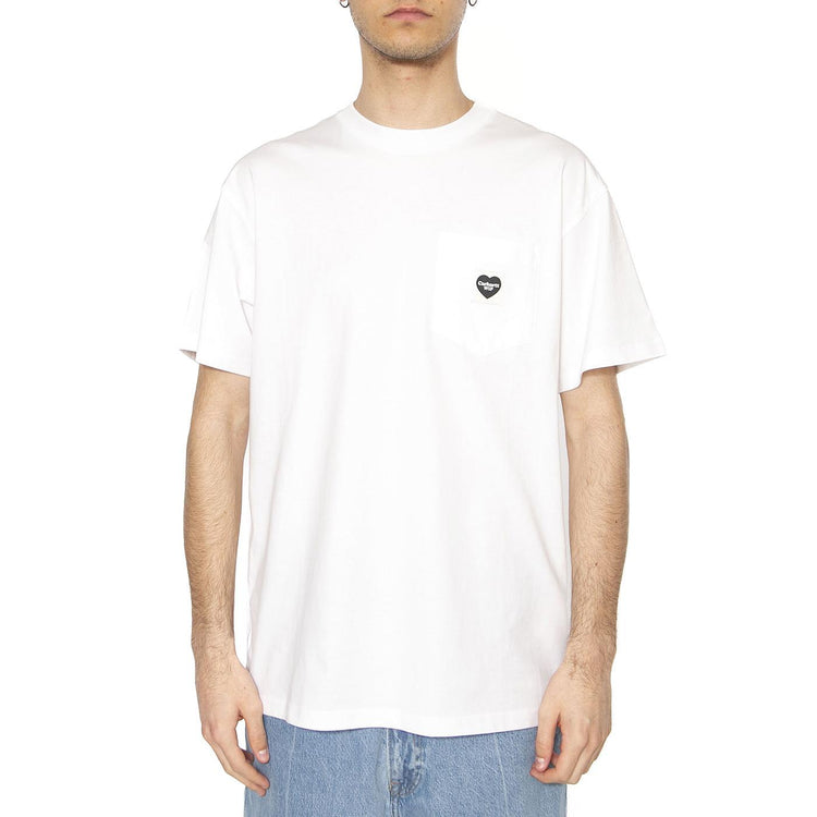 S/S Pocket Heart T-Shirt White / Black - Maglietta Girocollo Uomo Bianca I032128.00AXX  CARHARTT WIP 