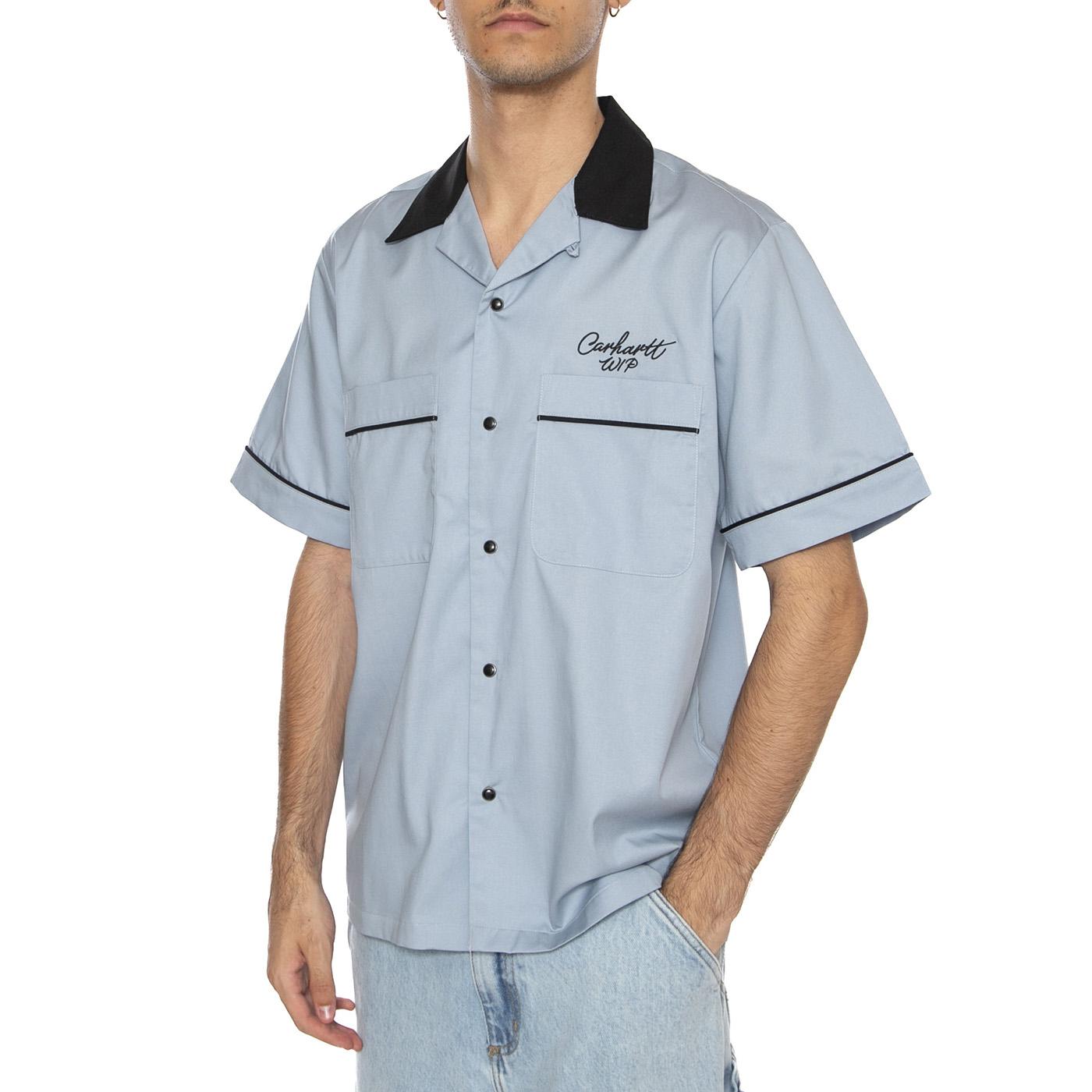 S/S Bowl Shirt Blue Fog / Black - Camicia Maniche Corte Uomo Blu I035153.31WXX . CARHARTT WIP 