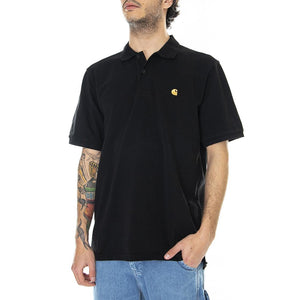 S/S Chase Pique Polo Black / Gold - Polo Uomo Nera I023807-00FXX  CARHARTT WIP 