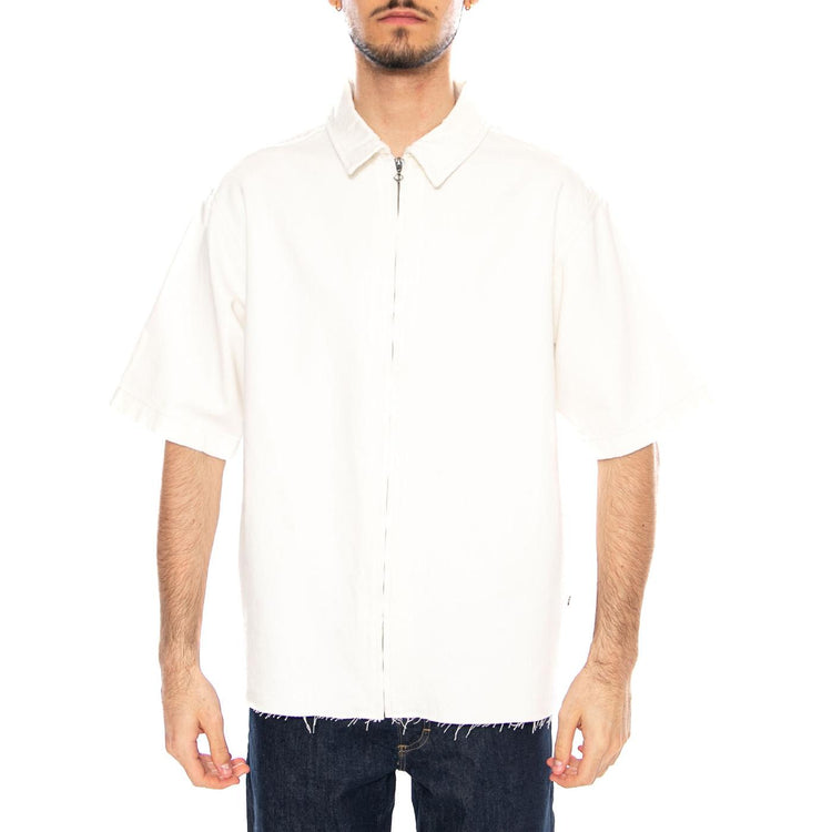 Denim Shirt with Zipper White - Camicia Maniche Corte con Zip Uomo Bianca 112376578 WHT LEE 