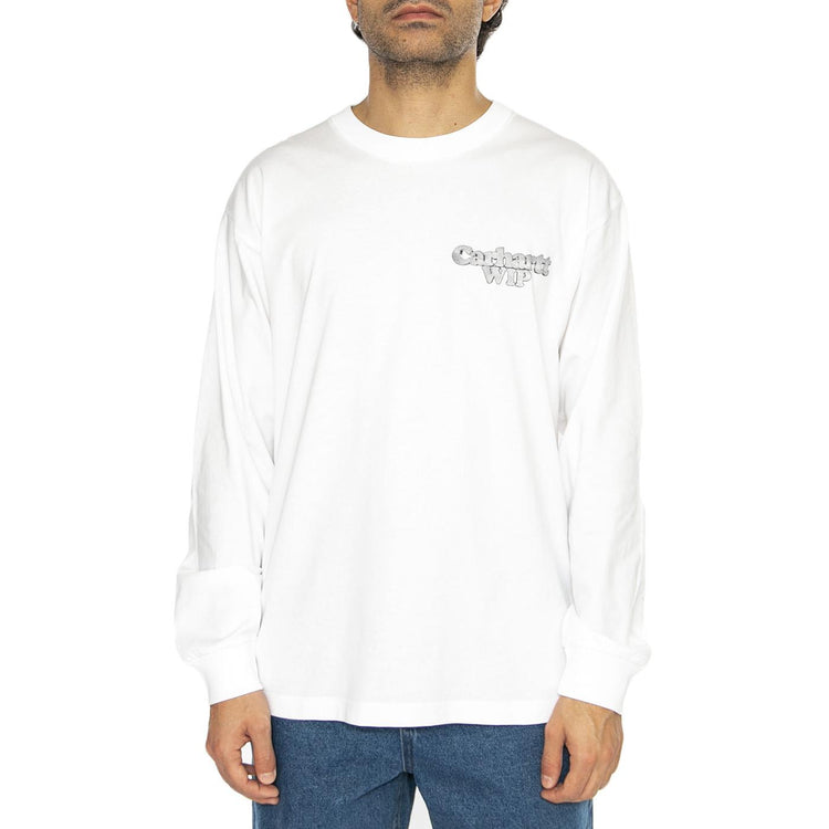L/S Chain Link T-Shirt White / Silver - Maglietta Girocollo Maniche Lunghe Uomo Bianca I034403.0YFXX  CARHARTT WIP 