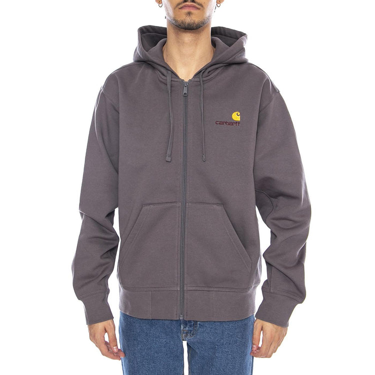 Hooded American Script Jacket Porphyry - Felpa con Cappuccio Uomo Grigia I033063.33CXX  CARHARTT WIP 