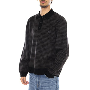 L/S Lowis Polo Lowis Houndstooth, Vitola Heather - Polo Maniche Lunghe Uomo Nera I035395.35MXX . CARHARTT WIP 