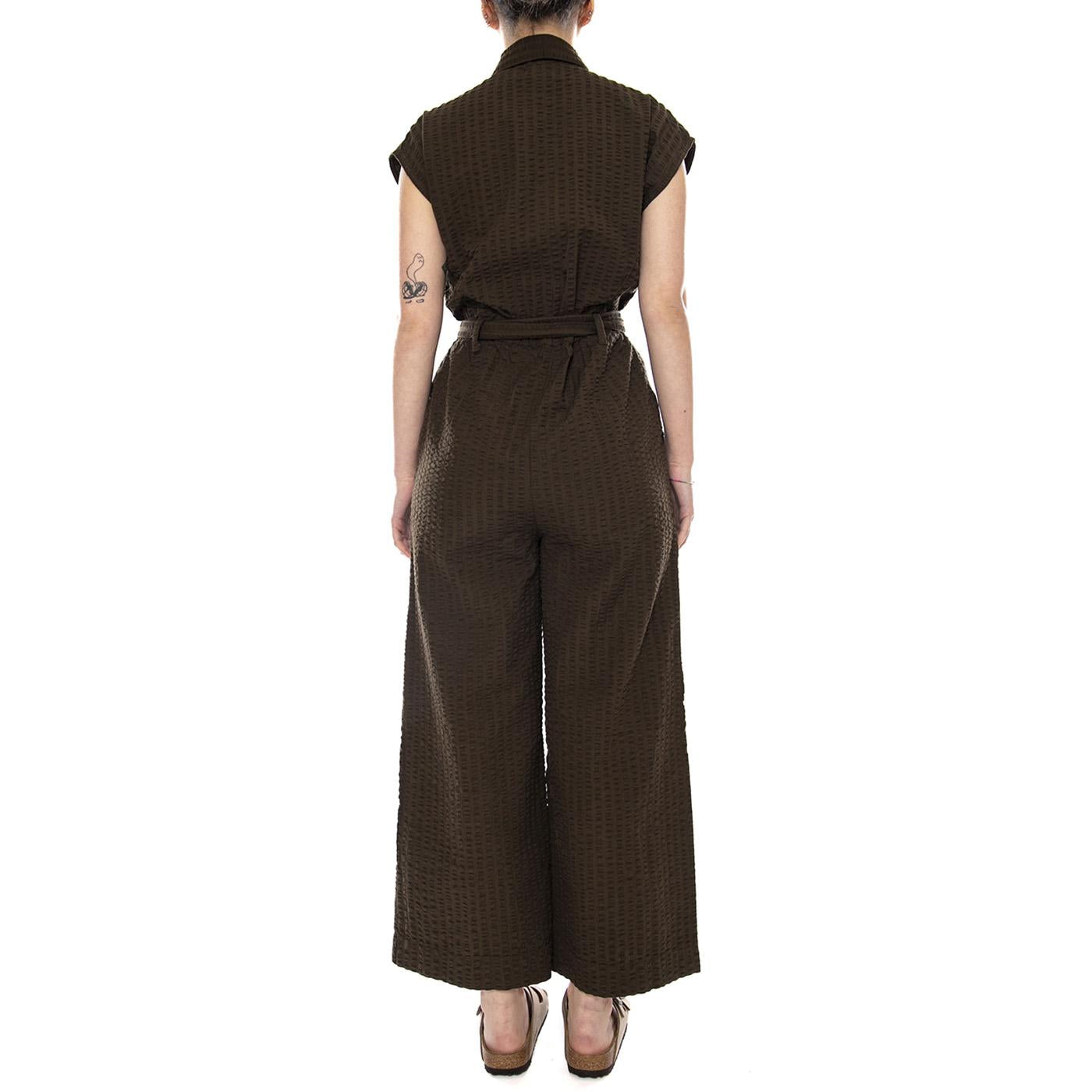 WOOD SEERSUCKER MALAWI JUMPSUIT BROWN - Tuta Elegante Donna Marrone WJS00129 BRN THINKING MU 