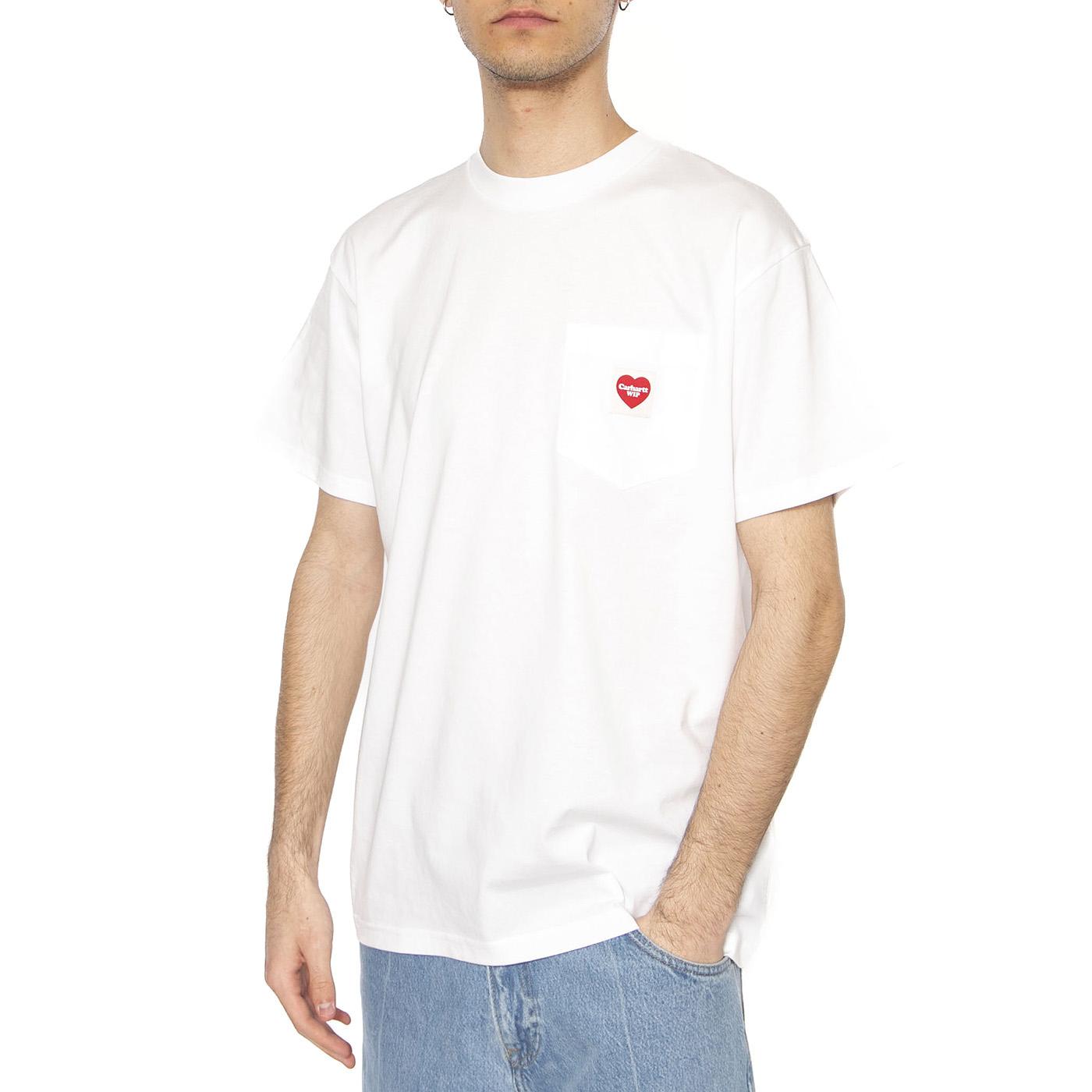 S/S Pocket Heart T-Shirt White / Red - Maglietta Girocollo Uomo Bianca I032128.1WZXX . CARHARTT WIP 