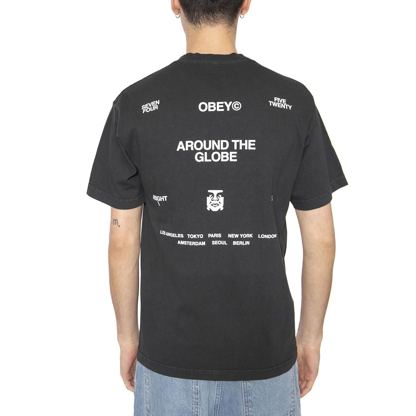 Obey Around The Globe Tee Pigment True Vintage Black - Maglietta Girocollo Uomo Nera 167924096-PTB  OBEY 
