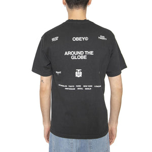 Obey Around The Globe Tee Pigment True Vintage Black - Maglietta Girocollo Uomo Nera 167924096-PTB  OBEY 