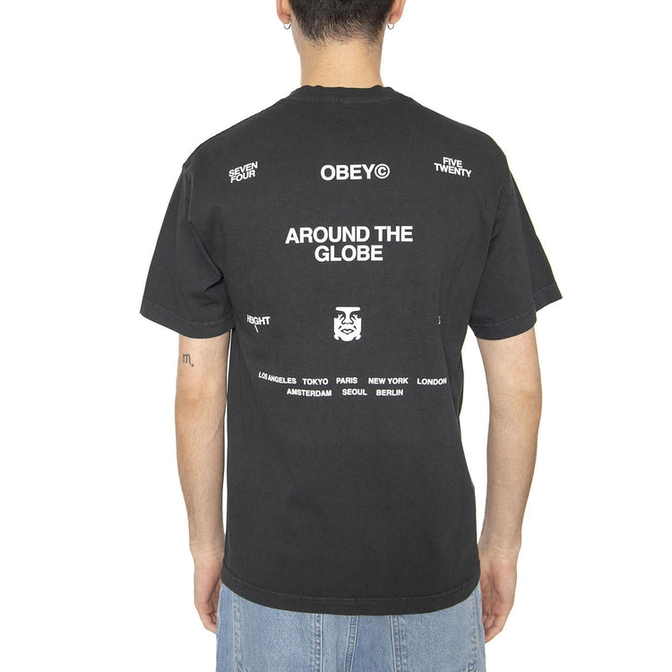 Obey Around The Globe Tee Pigment True Vintage Black - Maglietta Girocollo Uomo Nera 167924096-PTB  OBEY 