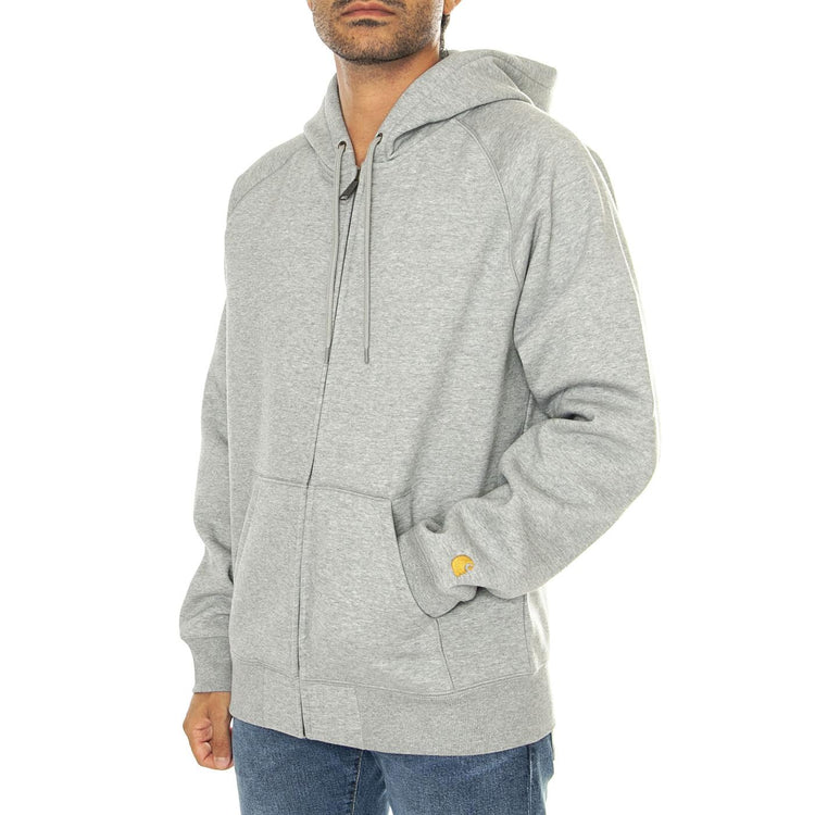 Hooded Chase Jacket Grey Heather / Gold - Felpa con Cappuccio Uomo Grigia I033664.00MXX  CARHARTT WIP 