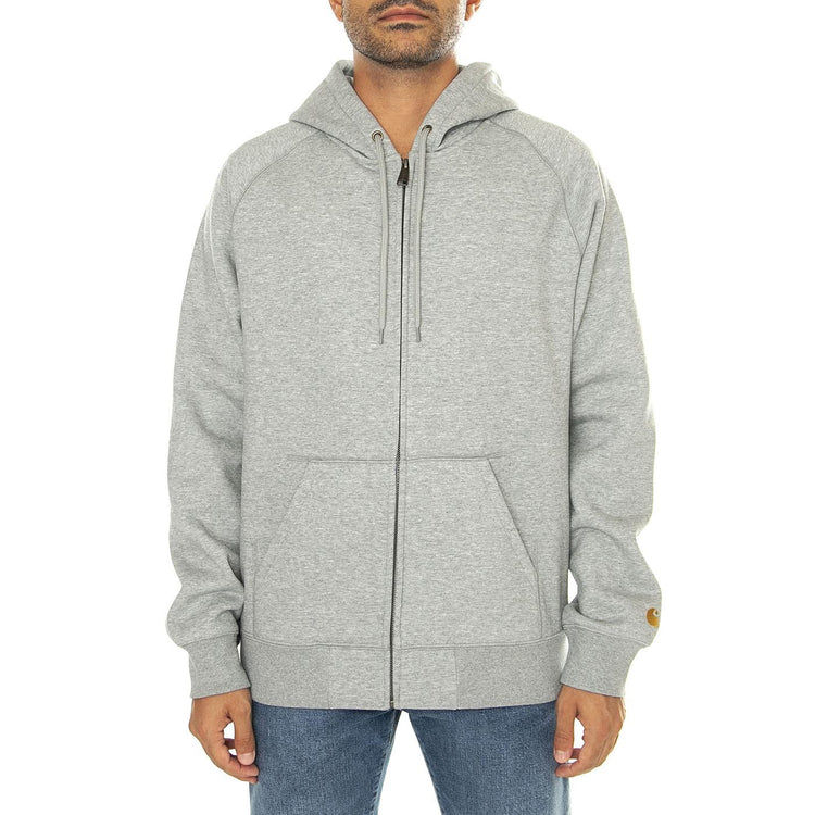 Hooded Chase Jacket Grey Heather / Gold - Felpa con Cappuccio Uomo Grigia I033664.00MXX . CARHARTT WIP 