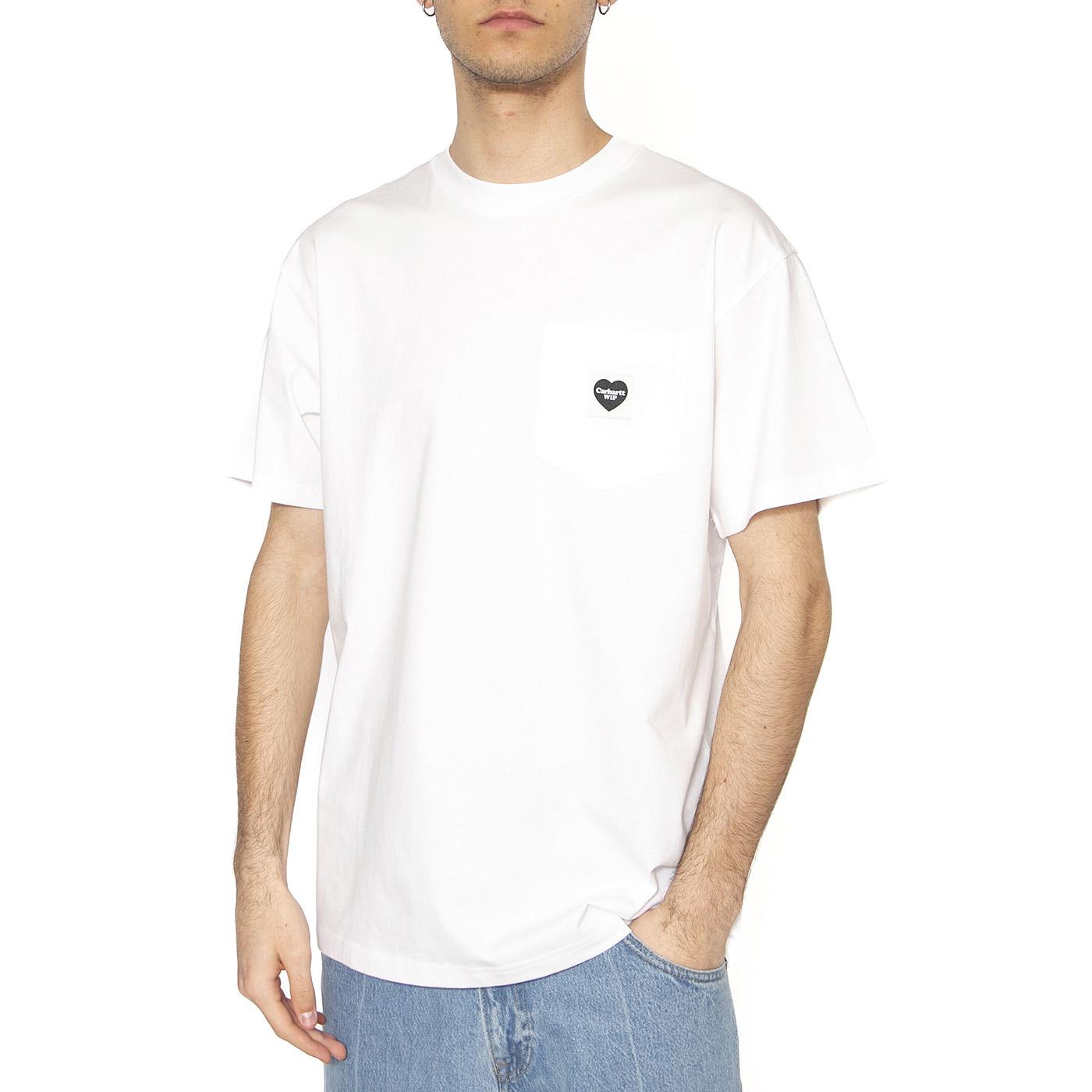 S/S Pocket Heart T-Shirt White / Black - Maglietta Girocollo Uomo Bianca I032128.00AXX . CARHARTT WIP 
