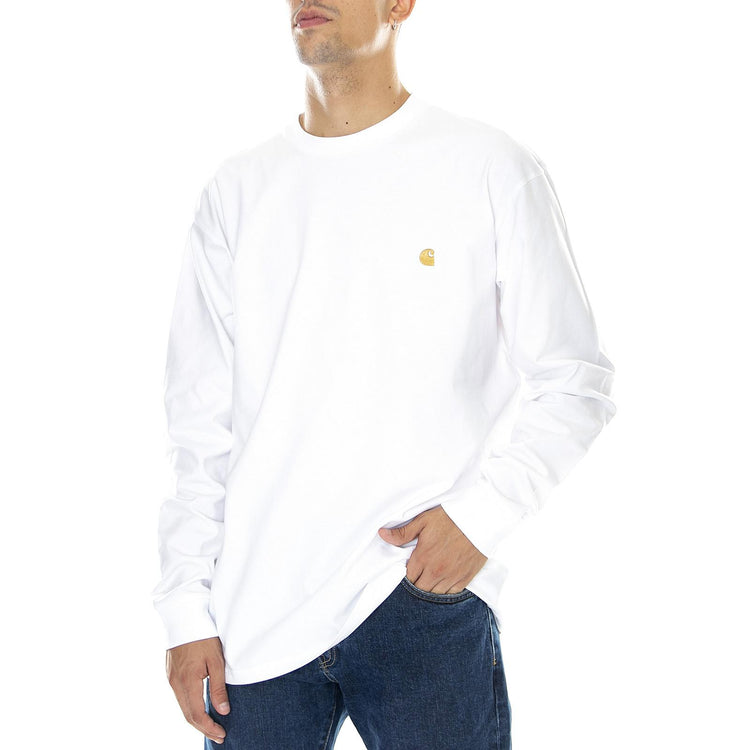 L/S CHASE T-SHIRT WHITE / GOLD - Maglietta Girocollo Maniche Lunghe Uomo Bianca I026392 00RXX CARHARTT WIP 