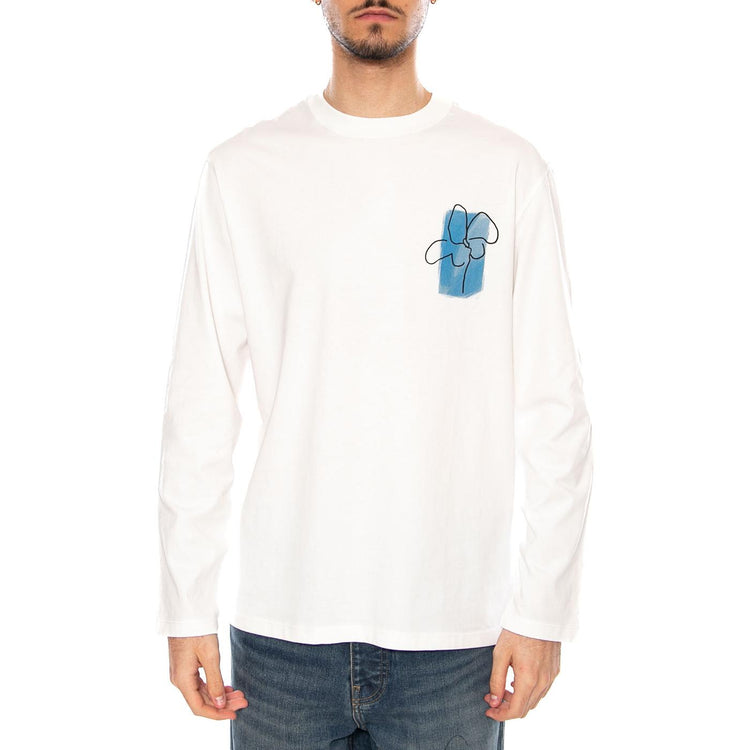 FLOWER POT BLUE EMILIO R TEE WHITE - Maglietta Girocollo Maniche Lunghe Uomo Bianca MTS00501 WHT THINKING MU 