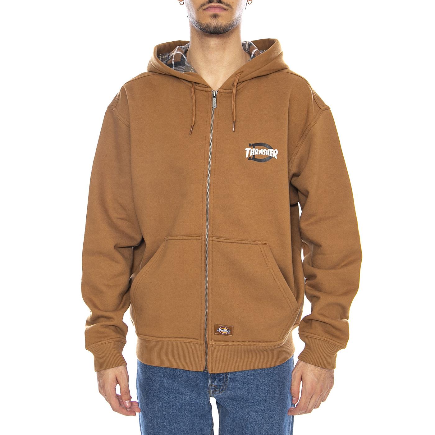 THRASHER x DICKIES Zip Through Brown Duck - Felpa con Cappuccio Uomo Marrone DK0A887J0BD1 . DICKIES 