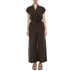 WOOD SEERSUCKER MALAWI JUMPSUIT BROWN - Tuta Elegante Donna Marrone WJS00129 BRN THINKING MU 