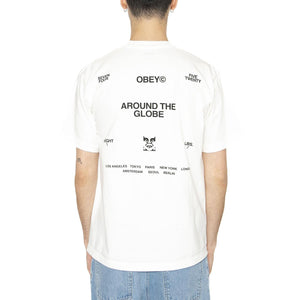 Obey Around The Globe Tee Pigment Vintage White - Maglietta Girocollo Uomo Bianca 167924096-VWH  OBEY 