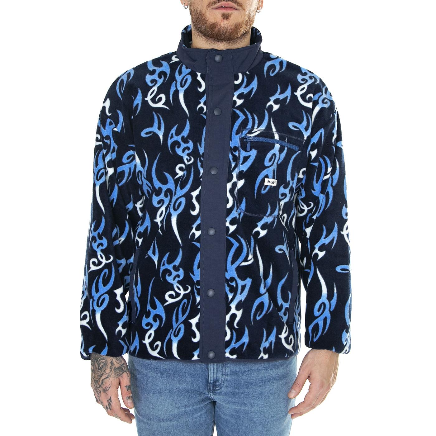 Static Polar Fleece Navy Sweat - Felpa Uomo Blu / Multicolore FL00213-NAVY  HUF 