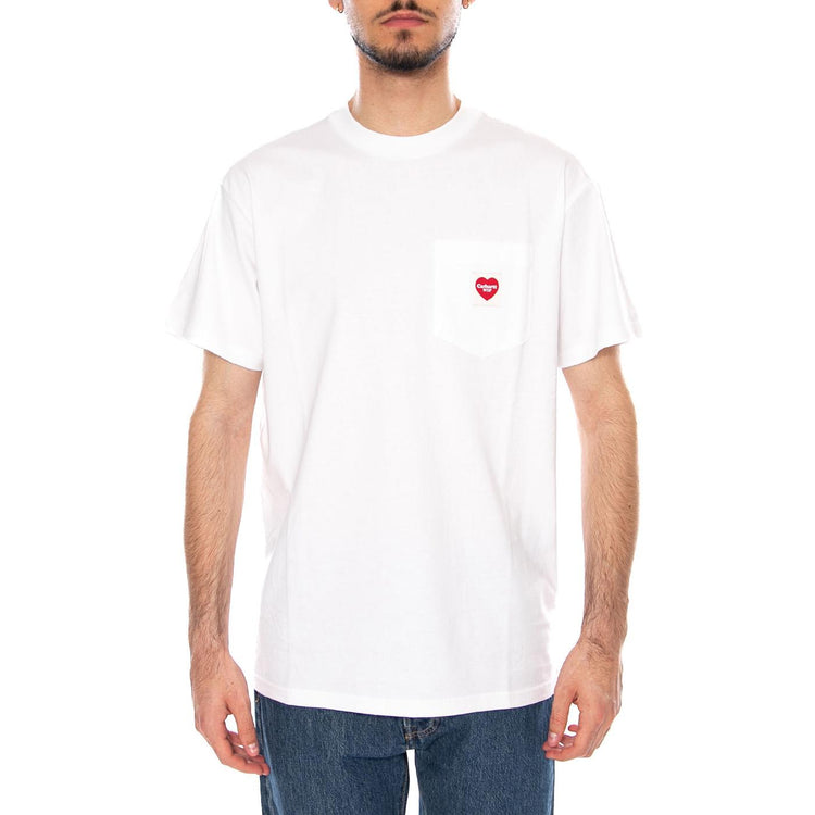 S/S POCKET HEART T-SHIRT WHITE/RED - Maglietta Girocollo Uomo Bianca I032128 1WZXX CARHARTT WIP 