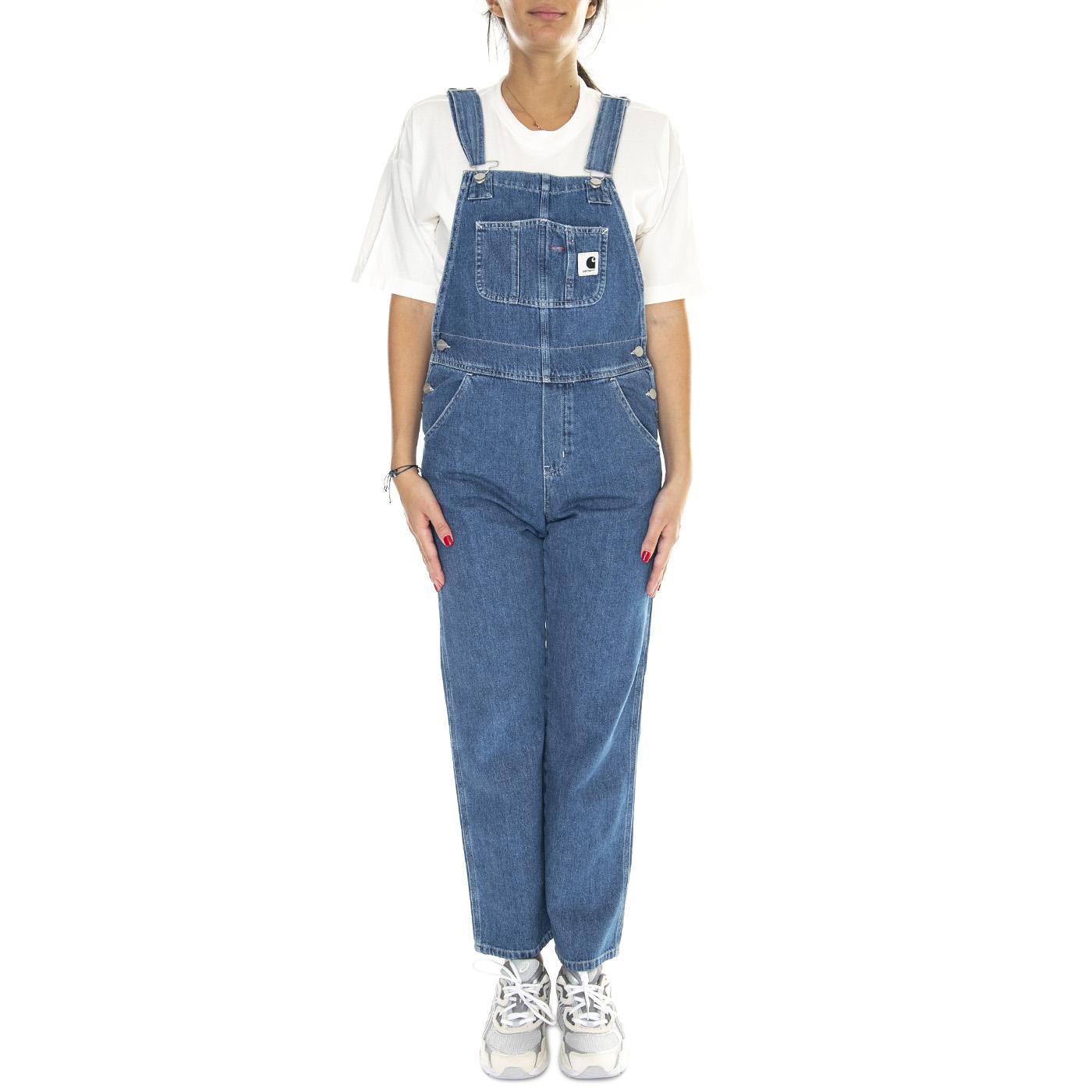 W' Bib Overall Straight Blue /stone washed - Saolpette Denim Jeans Donna Blu I031250.0106 . CARHARTT WIP 