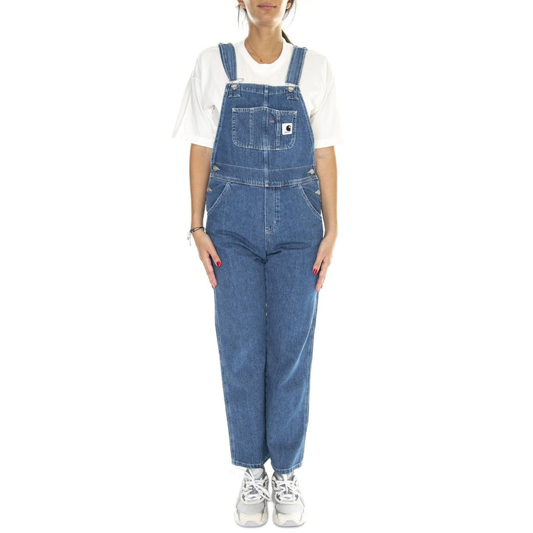 W' Bib Overall Straight Blue /stone washed - Saolpette Denim Jeans Donna Blu I031250.0106 . CARHARTT WIP 
