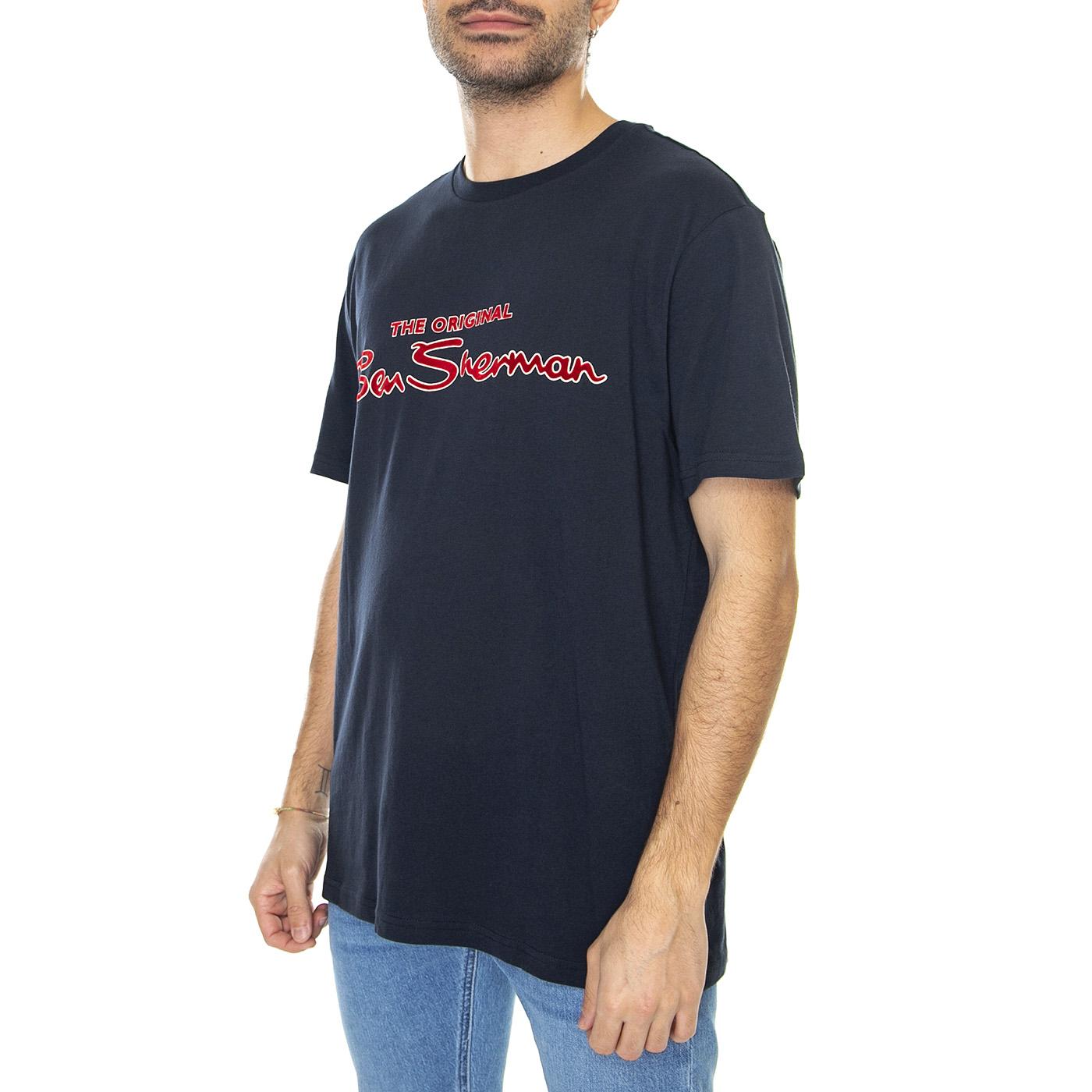 Signature Flock Tee Dark Navy - Maglietta Girocollo Uomo Blu 65092-025  BEN SHERMAN 