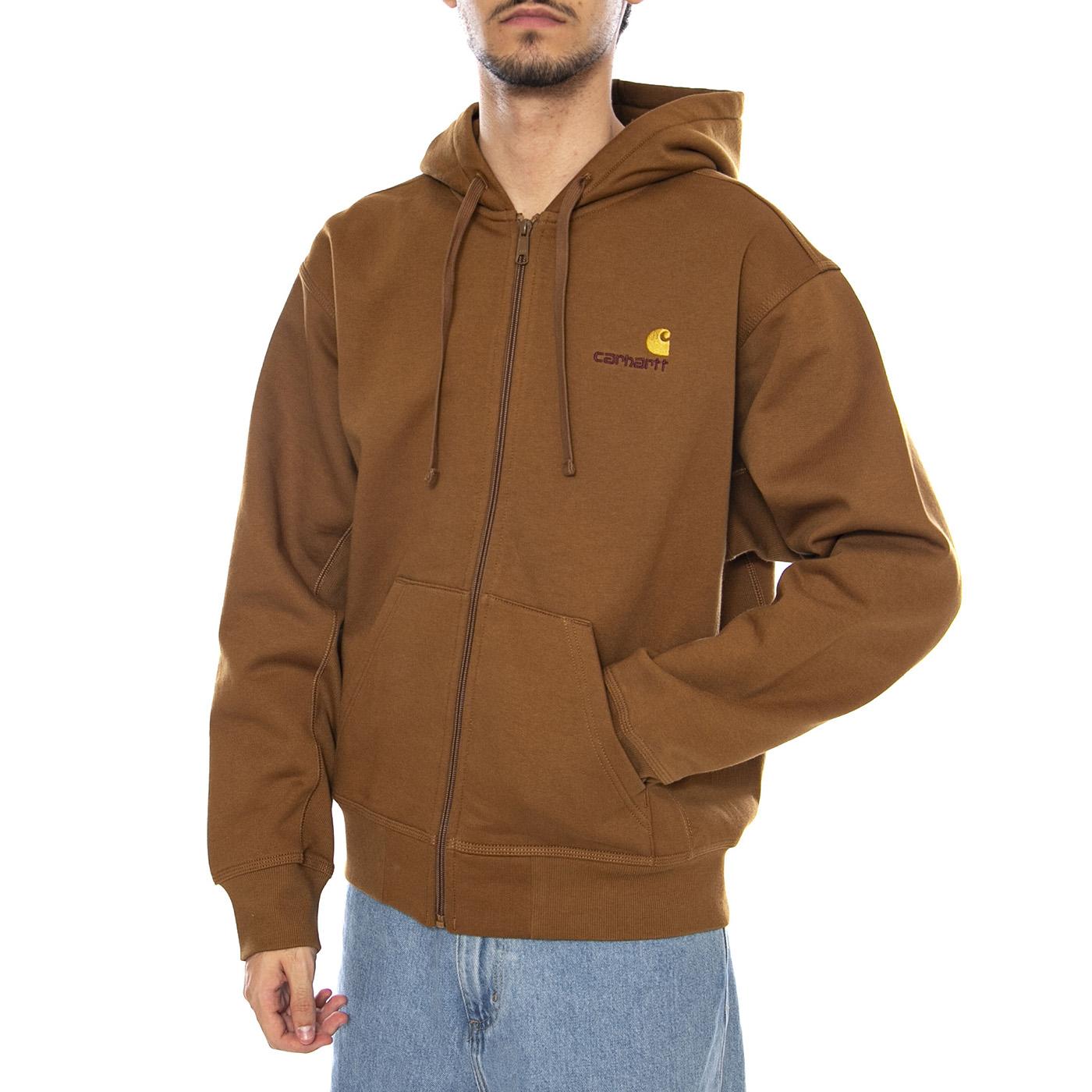 Hooded American Script Jacket Hamilton Brown - Felpa con Cappuccio Uomo Marrone I033063.HZXX . CARHARTT WIP 