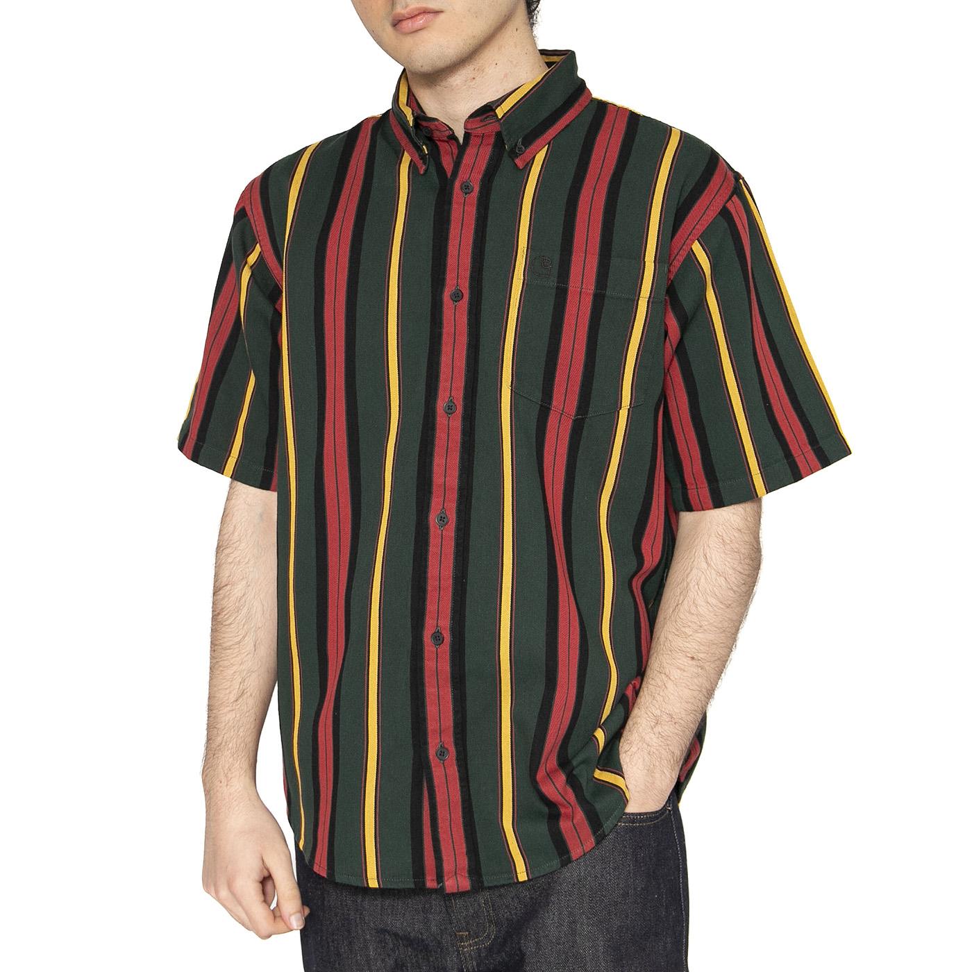 S/S Jarrell Shirt Jarrell Stripe, Conifer / Black - Camicia Maniche Corte Uomo Multicolore I034536.2USXX  CARHARTT WIP 