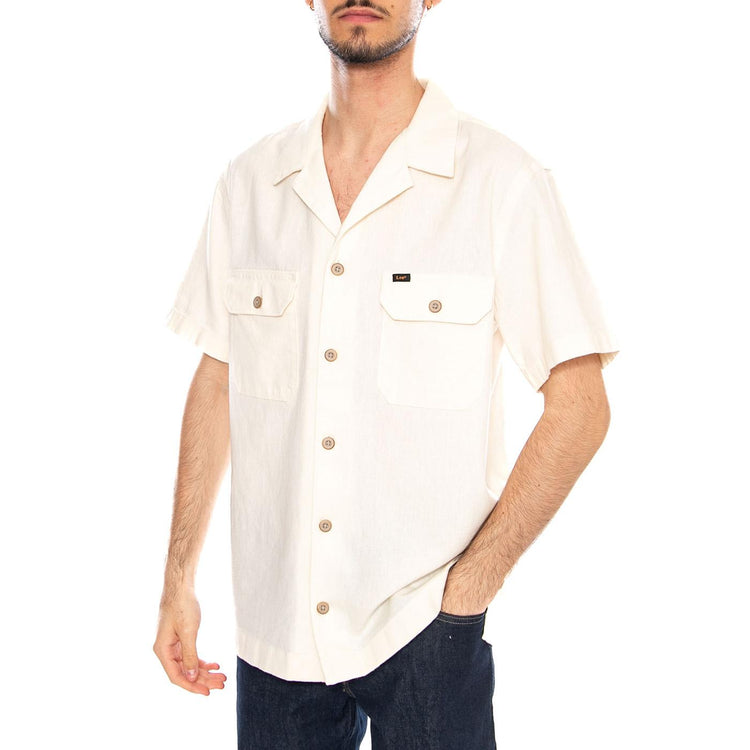 SS Utility Camp Shirt Natural White - Camicia Maniche Corte Uomo Bianca 112378678 WHT LEE 