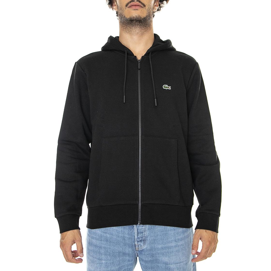 Sweatshirt-031 - Felpa con Cappuccio e Zip Uomo Nera SH9626-031 . LACOSTE 