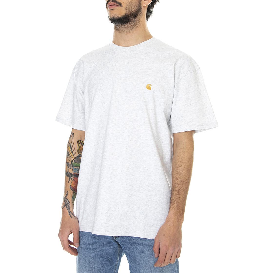 S/S Chase T-Shirt Ash Heather / Gold - Maglietta Girocollo Uomo Grigio Melange I026391-00JXX . CARHARTT WIP 