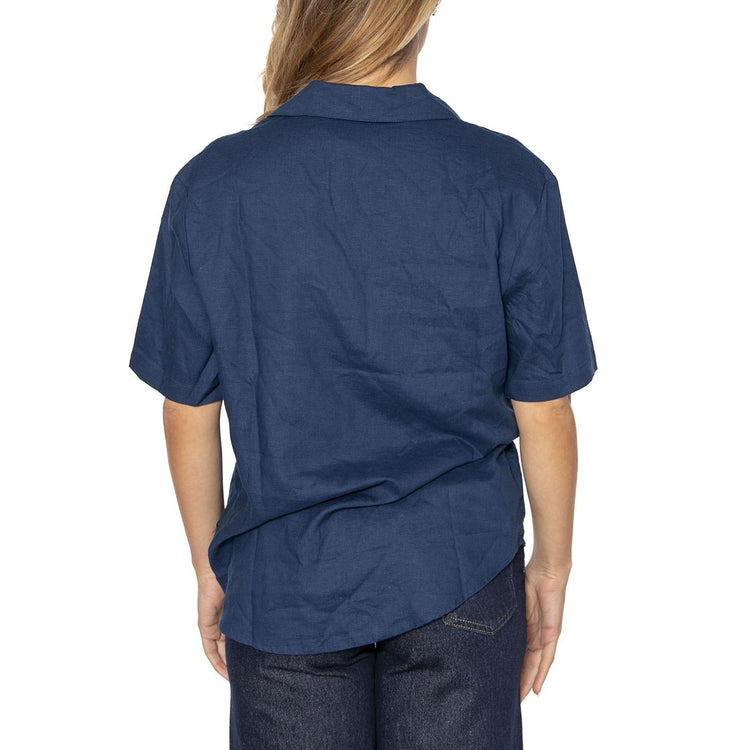 Blue Night Hemp Jules Shirt Blue - Camicia Maniche Corte Donna Blu MSH00209-BLUE . THINKING MU 