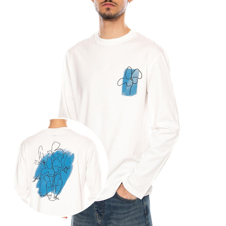 FLOWER POT BLUE EMILIO R TEE WHITE - Maglietta Girocollo Maniche Lunghe Uomo Bianca MTS00501 WHT THINKING MU 