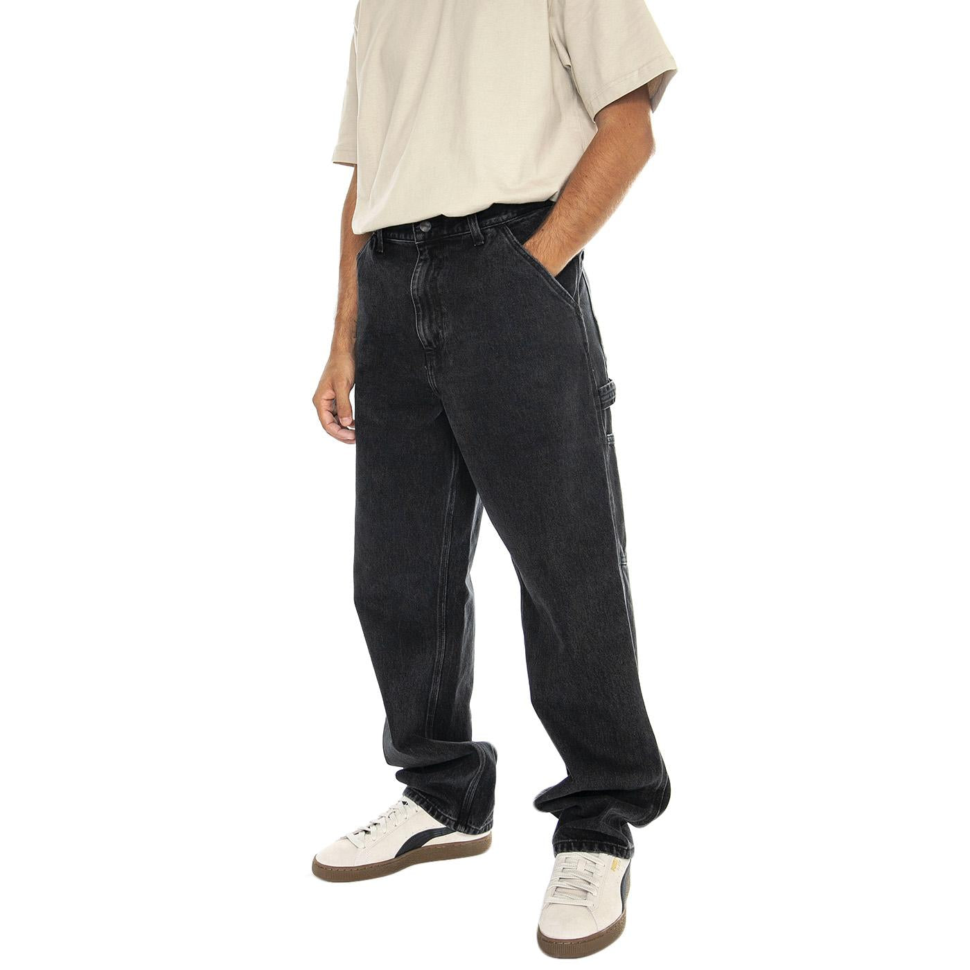 Single Knee Pant Black /stone washed - Pantaloni Uomo Neri I032024.8906 . CARHARTT WIP 