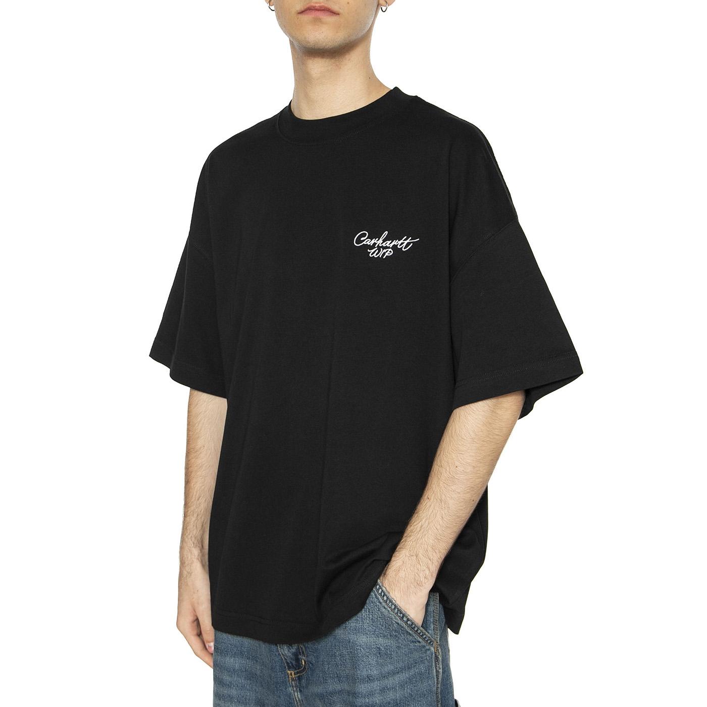 S/S Signature Script T-Shirt Black / White - Maglietta Girocollo Uomo Nera I033828.0D2XX . CARHARTT WIP 