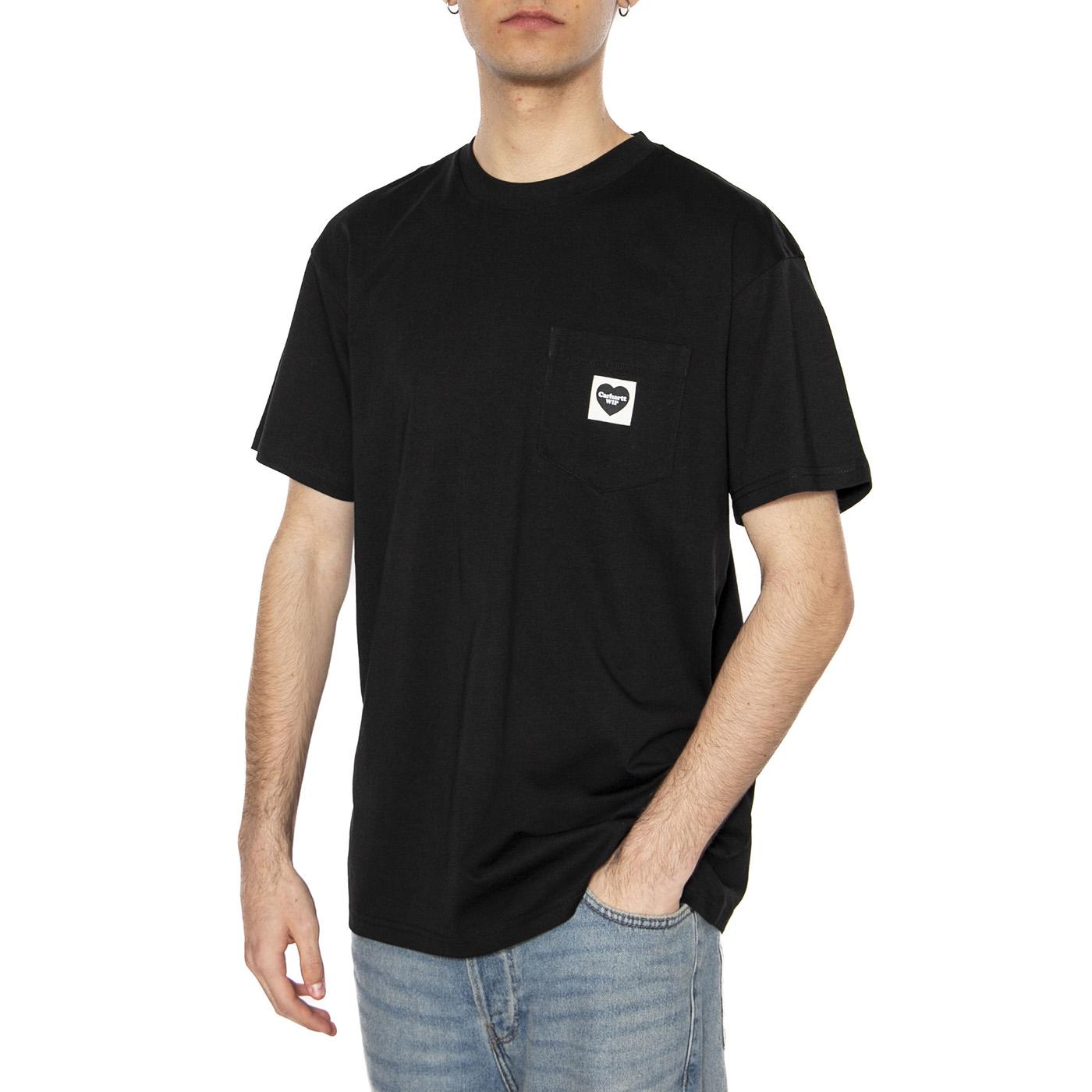 S/S Pocket Heart T-Shirt Black / Black - Maglietta Girocollo Uomo Nera I032128.00EXX . CARHARTT WIP 