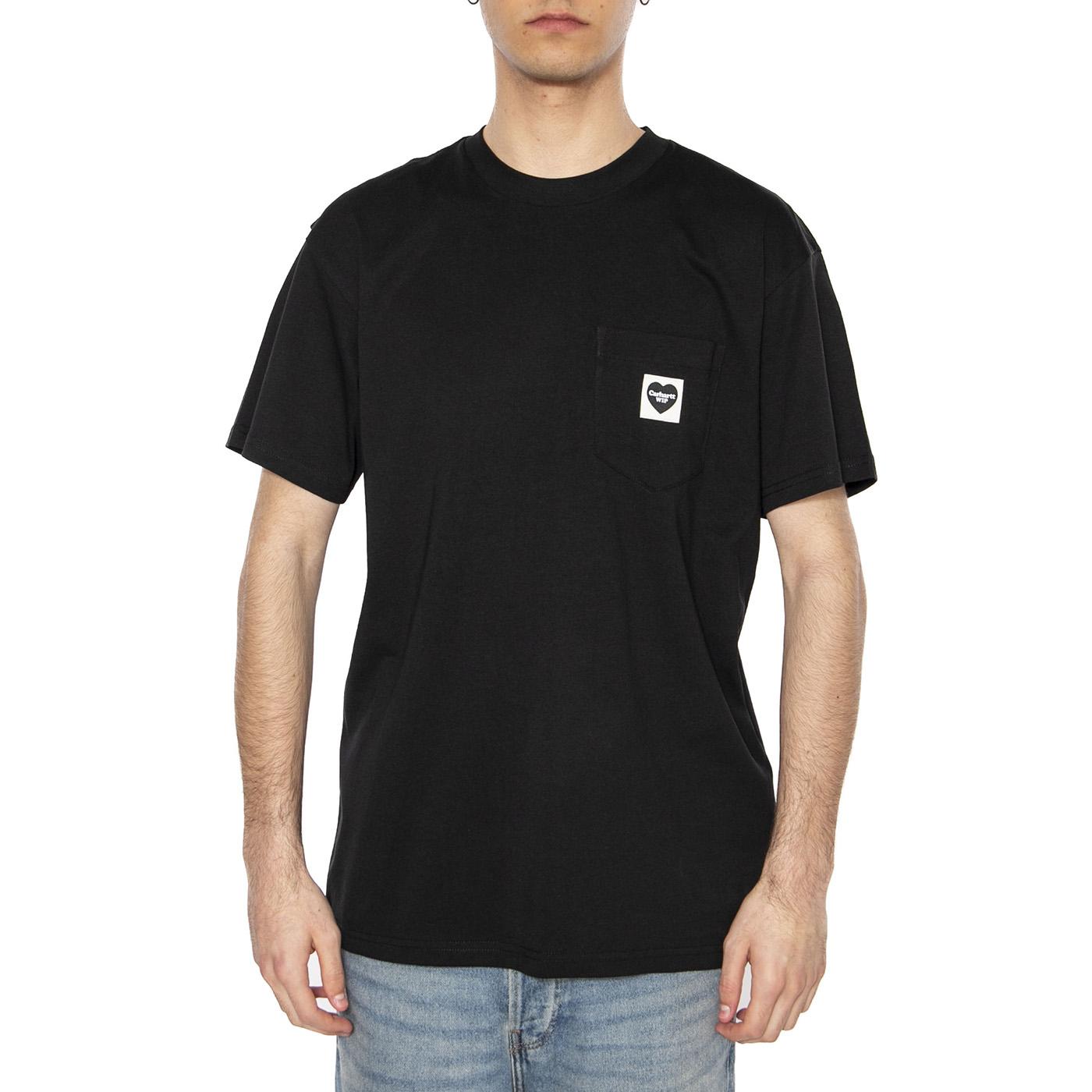 S/S Pocket Heart T-Shirt Black / Black - Maglietta Girocollo Uomo Nera I032128.00EXX . CARHARTT WIP 