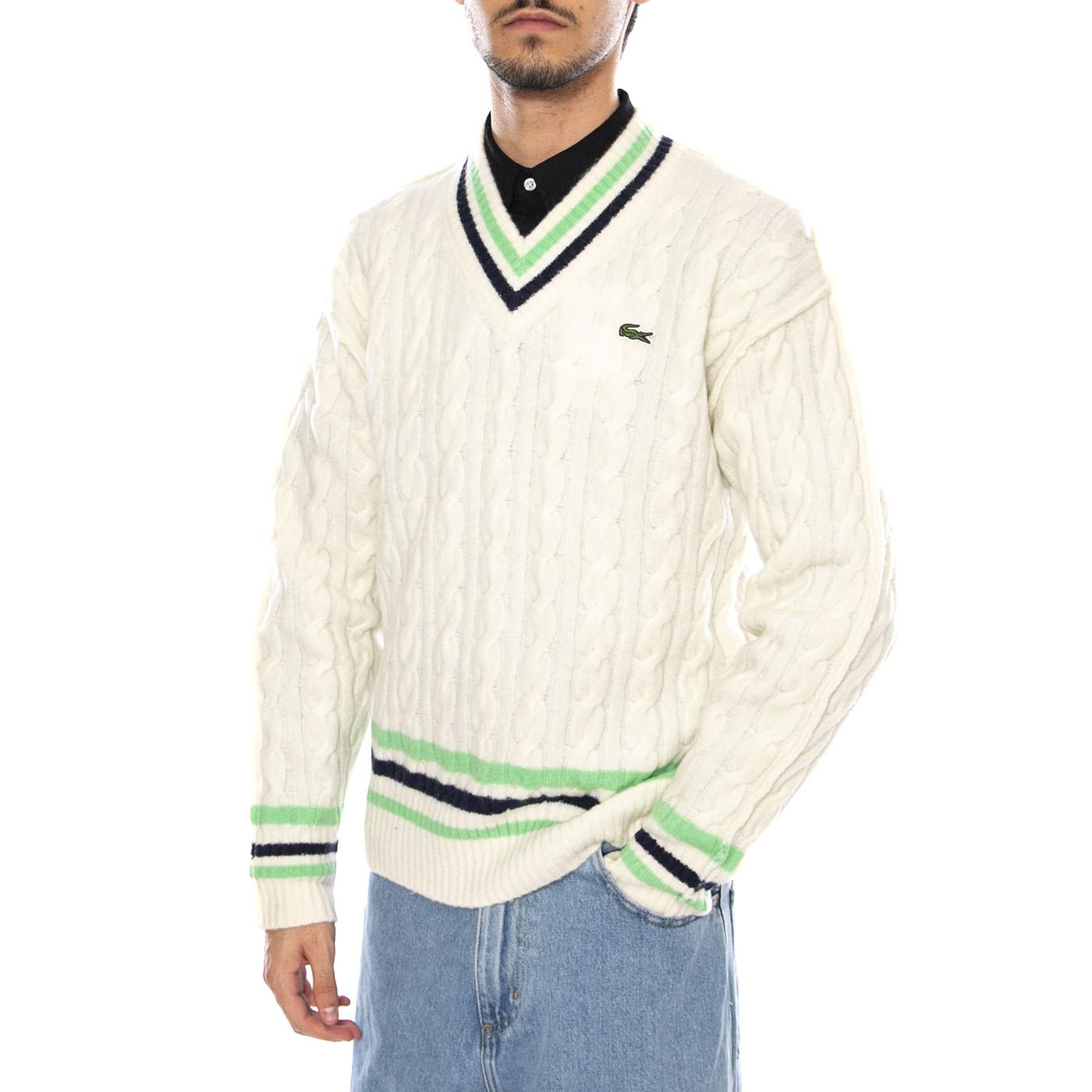 PULLOVER 9II White - Maglione Scollo a V Uomo Bianco AH5199-9II . LACOSTE 