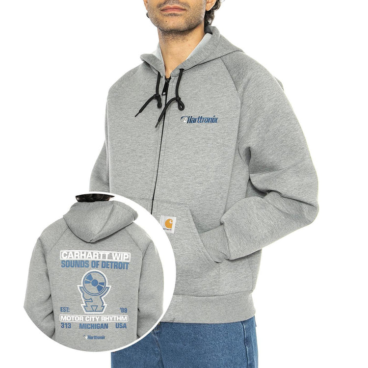 Harttronix Car-Lux Hooded Jack Dark Grey Heather / Grey - Felpa con Cappuccio e Zip Uomo Grigia I034454.2O6XX  CARHARTT WIP 