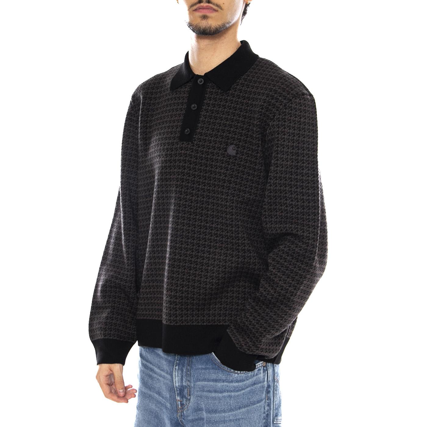 L/S Lowis Polo Lowis Houndstooth, Vitola Heather - Polo Maniche Lunghe Uomo Nera I035395.35MXX . CARHARTT WIP 