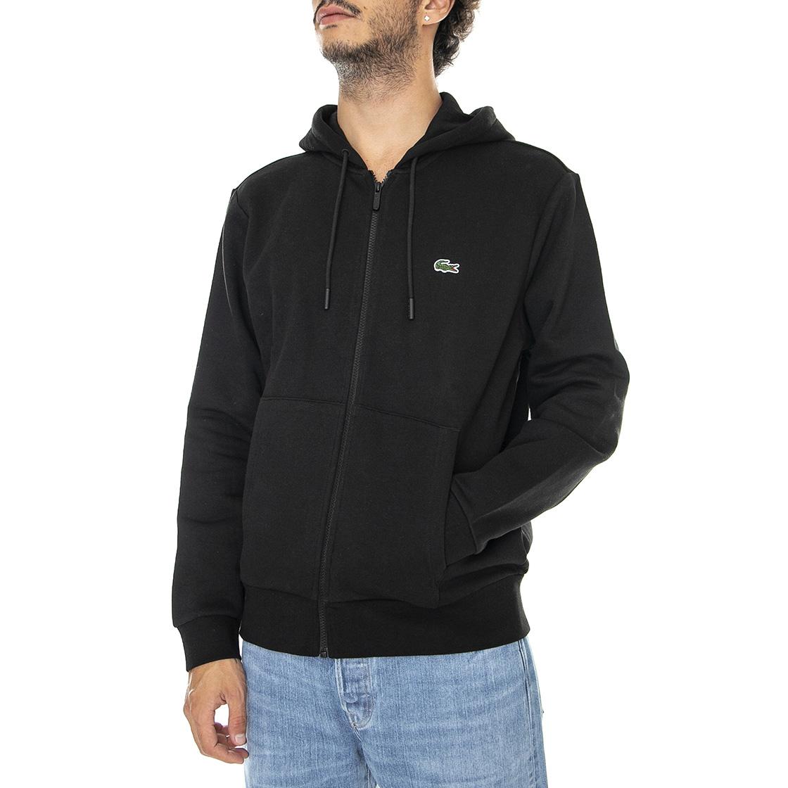 Sweatshirt-031 - Felpa con Cappuccio e Zip Uomo Nera SH9626-031 . LACOSTE 